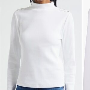 Veronica Beard Nate White Long Sleeve Top with Button Accents